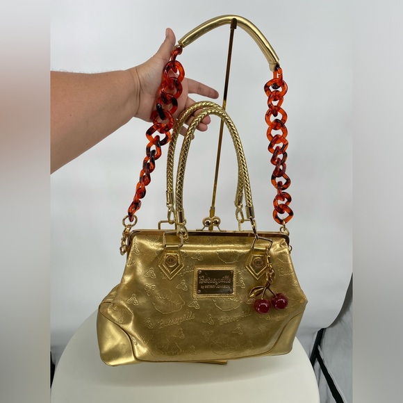 Betsey Johnson Metallic Gold Embossed Y2K Weekender Extra Large Bag Amazing - Picture 1 of 17